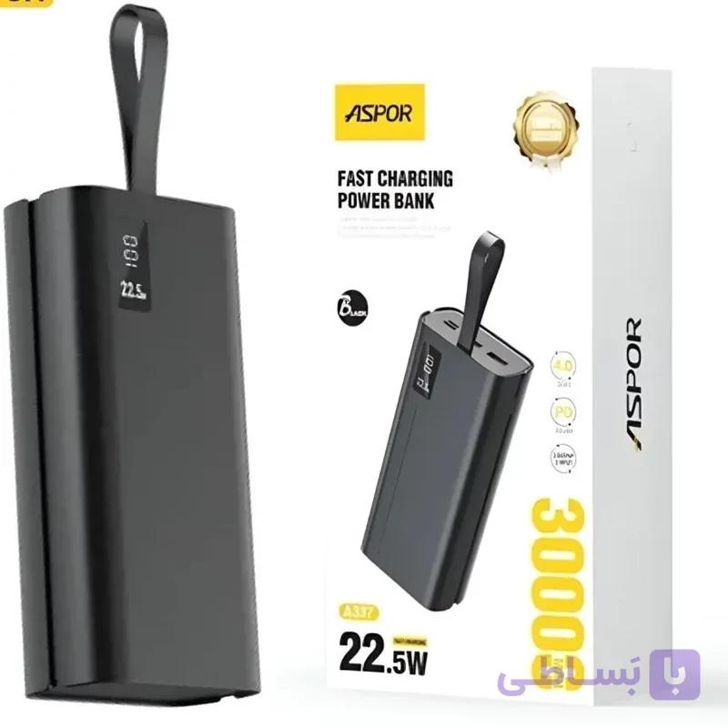 پاوربانک فست شارژ Aspor مدل A337 با ظرفیت 30000mAh