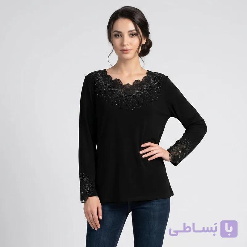 بلوز آستین بلند یقه گرد زنانه مدل مجلسی نگین دار سونیا
