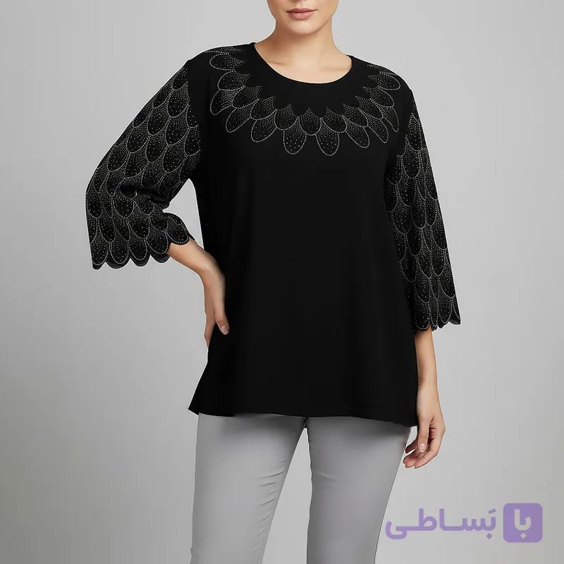 بلوز آستین سه ربع یقه گرد زنانه مدل مجلسی نگین دار طرح ویدا