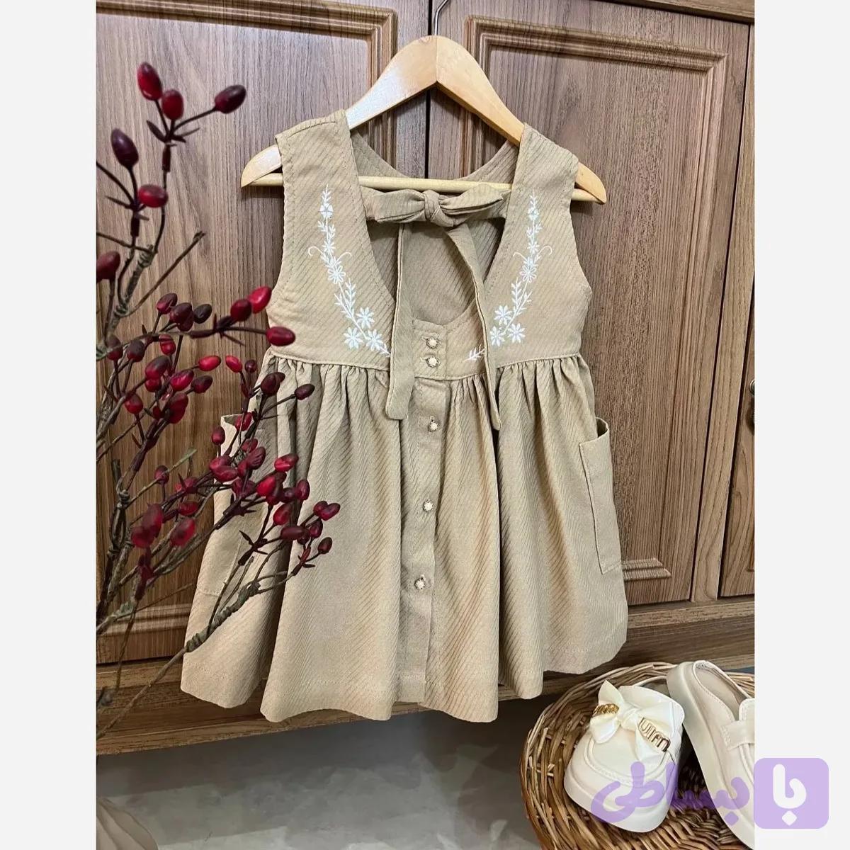 سارافون دخترانه وینتج نخی گلدوزی شده مناسب 1 تا 6 سال