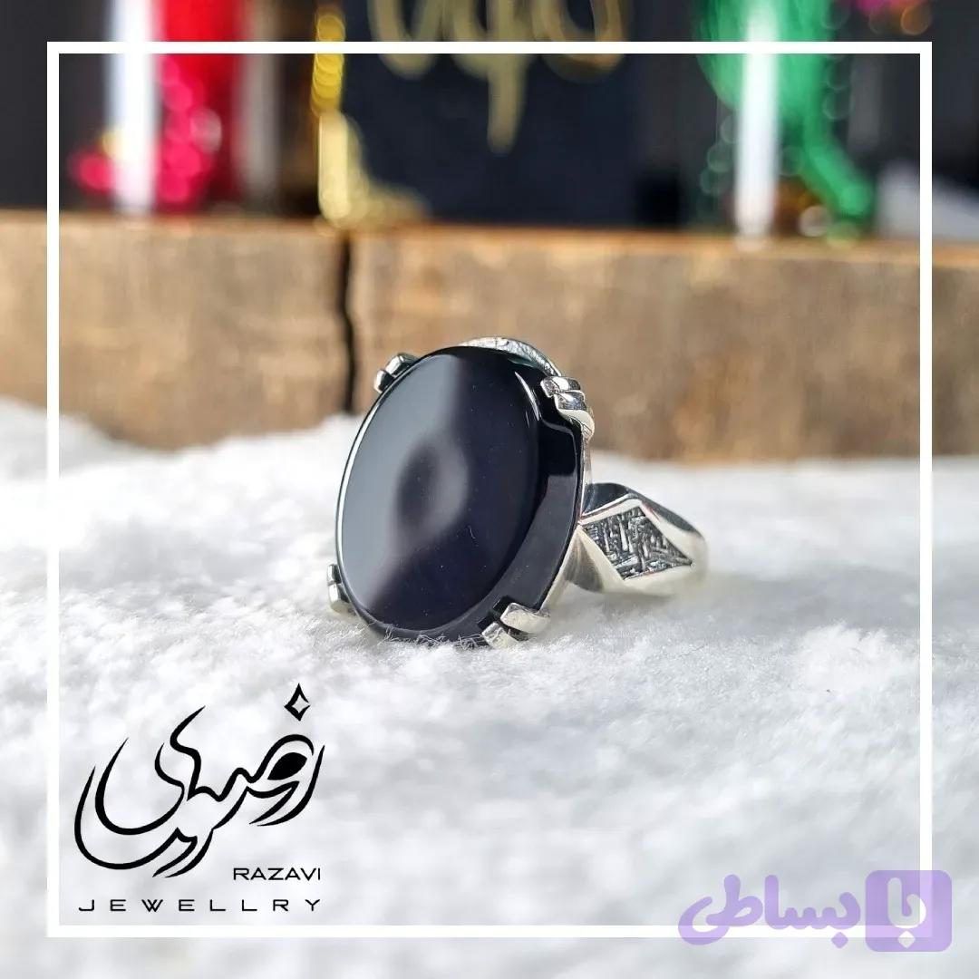 انگشتر مردانه آلیاژ نقره روس با سنگ عقیق مشکی