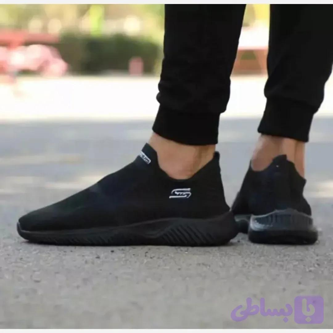 کفش اسکیچرز جورابی مردانه مشکی سبک و طبی مناسب پیادهروی و استفاده روزمره