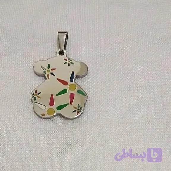 پلاک زنانه استیل طرح خرس فانتزی رنگ ثابت ضدحساسیت سفید کوچک