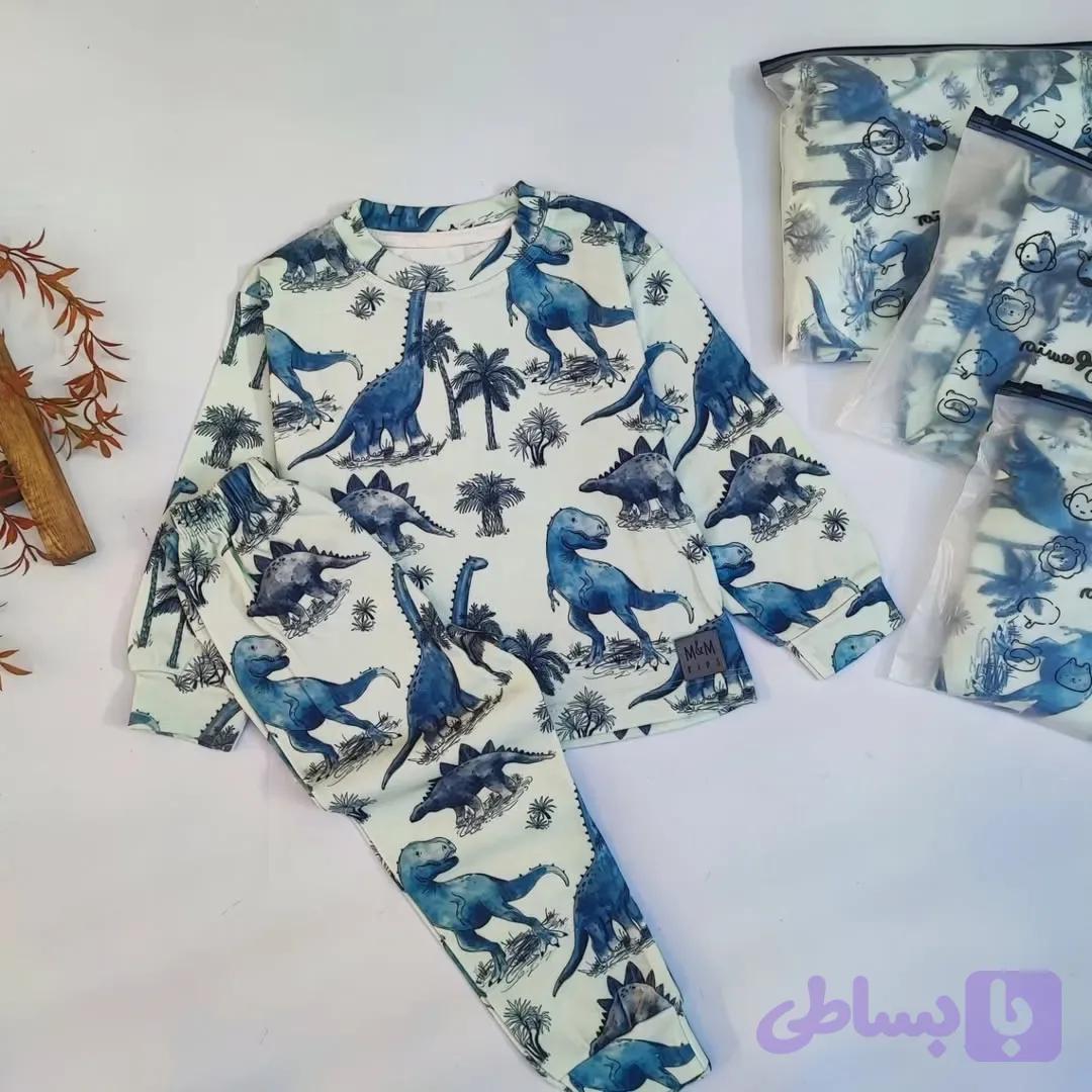 ست بلوز و شلوار راحتی بچگانه طرح دایناسور جنس نخ پنبه