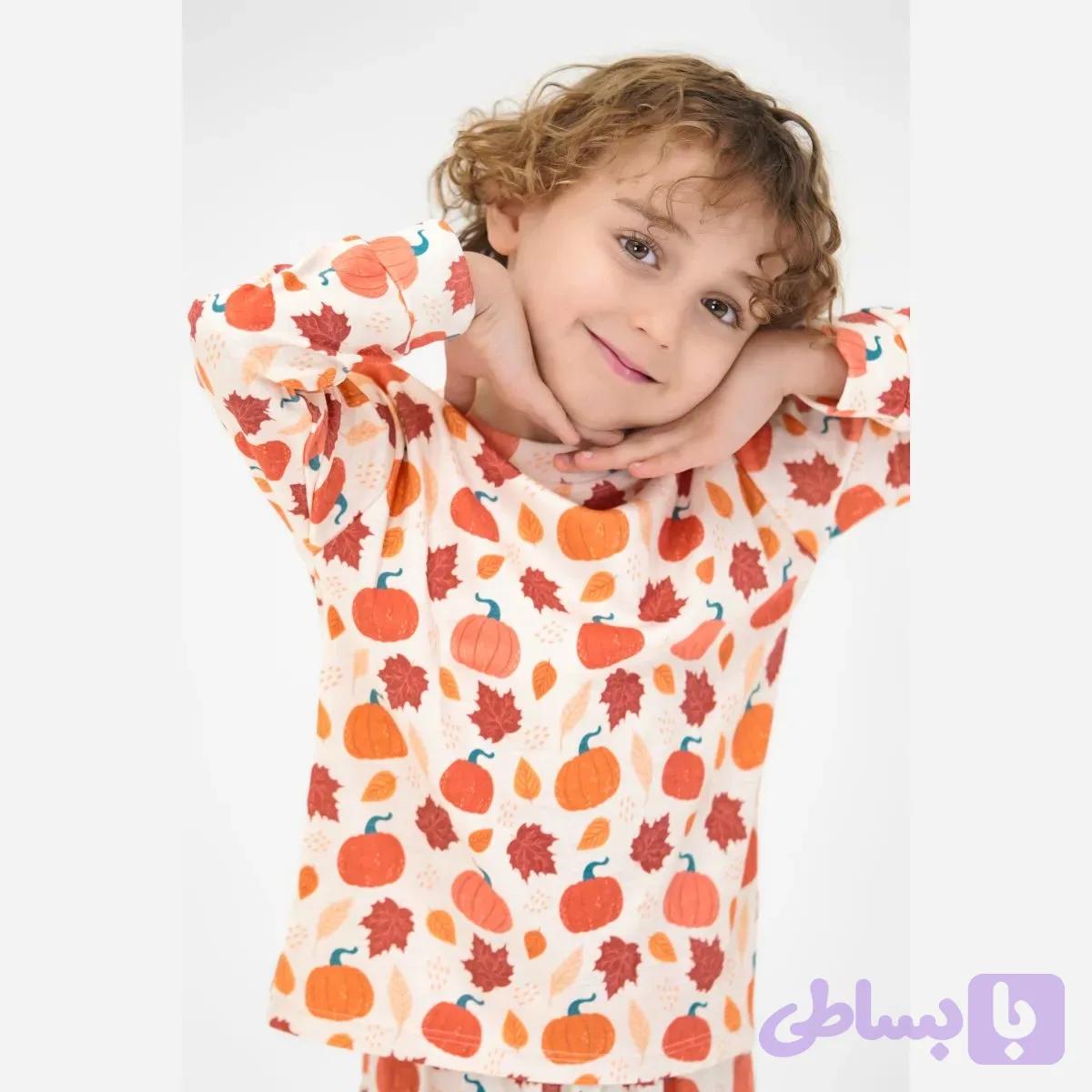 ست بلوز و شلوار راحتی بچگانه طرح برگ و کدوم جنس نخ پنبه