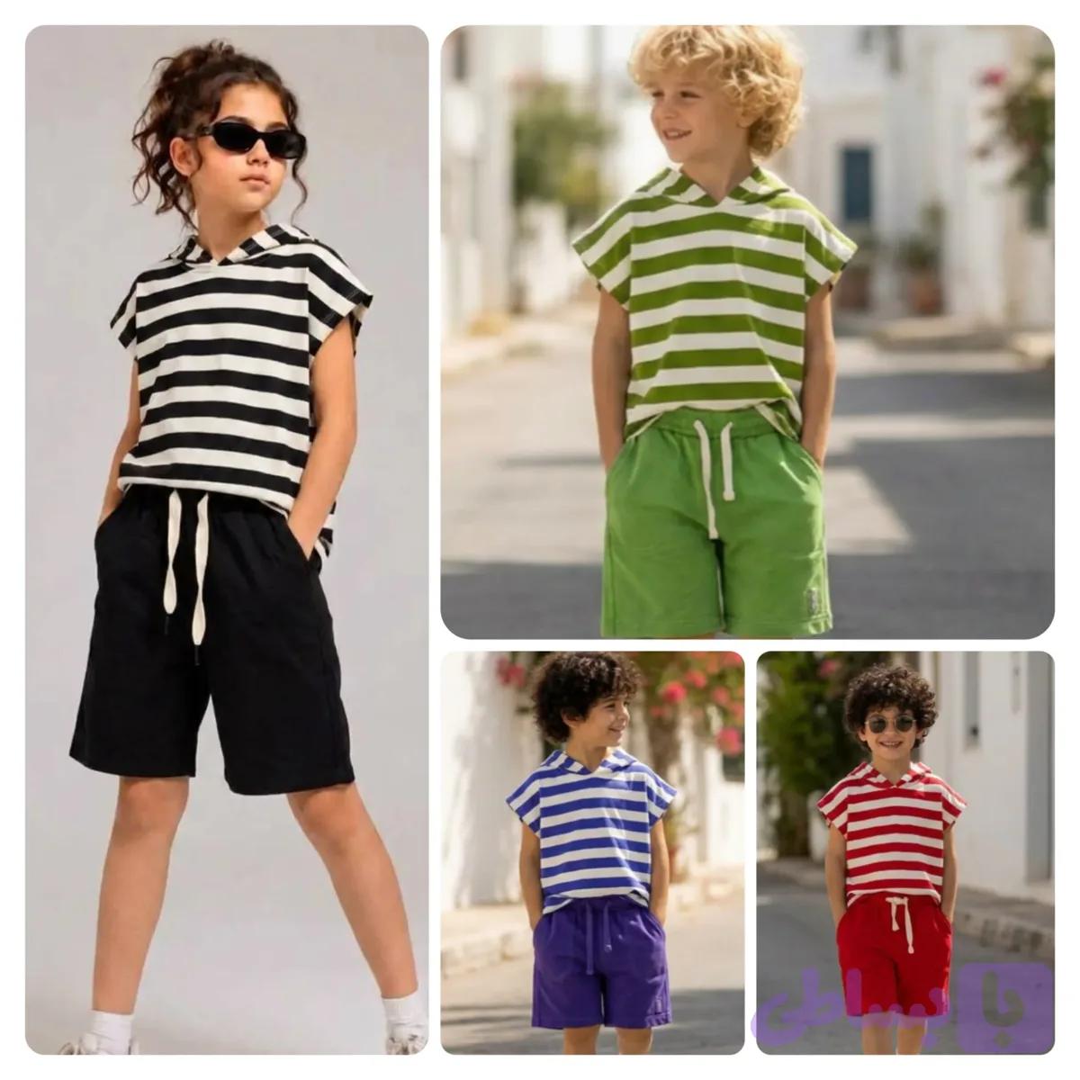 ست وست و شلوارک پنبه ترک بچه گانه و مادرفرزندی سایز 2 تا 14 سال