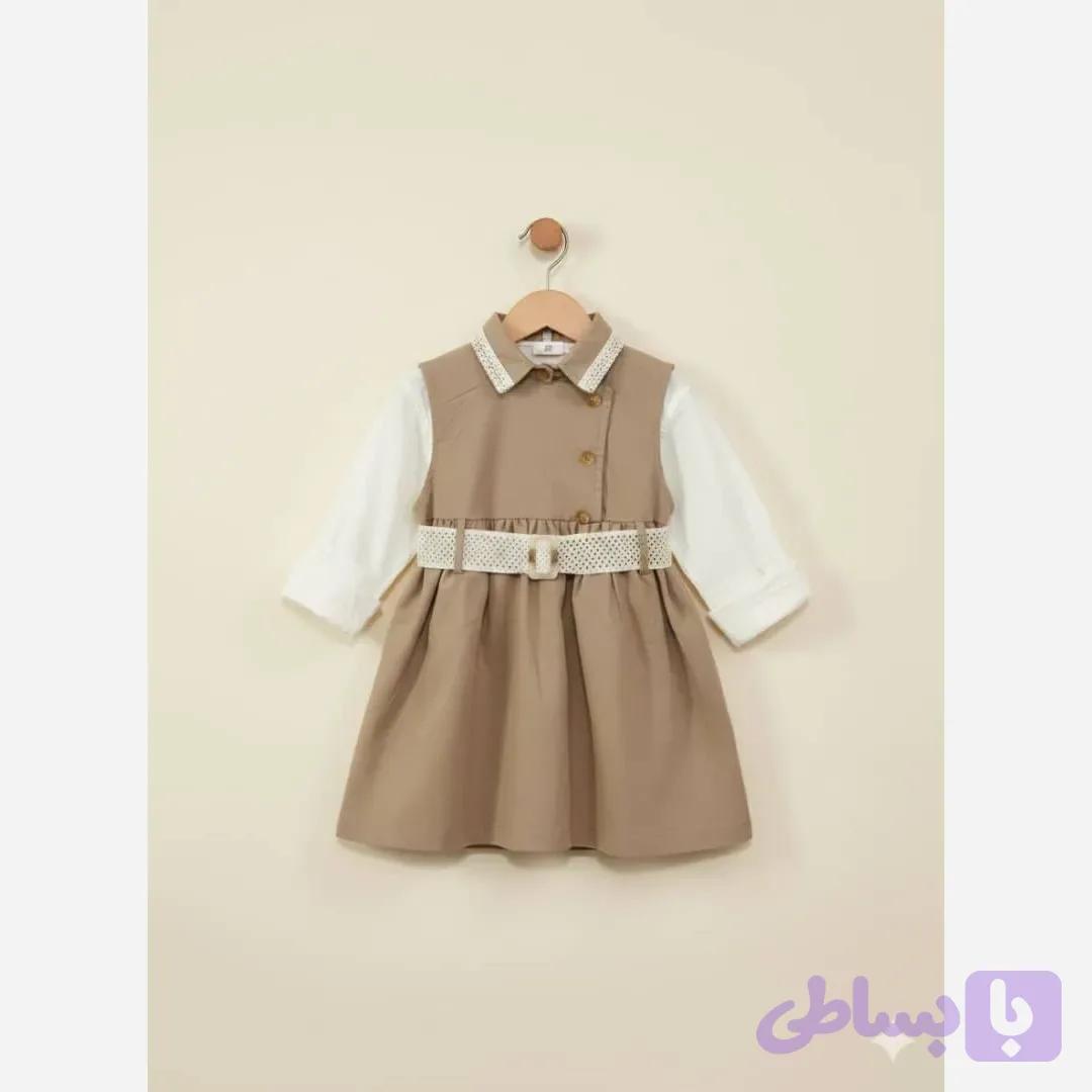 سارافون بچگانه کتان 2 تکه با شومیز دخترانه ترک تابستانه