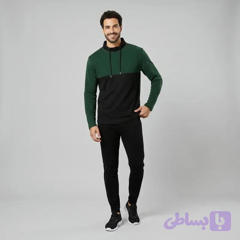 ست سویشرت و شلوار راحتی مردانه دو رنگ با یقه ایستاده جودون و پلی استر پنبه