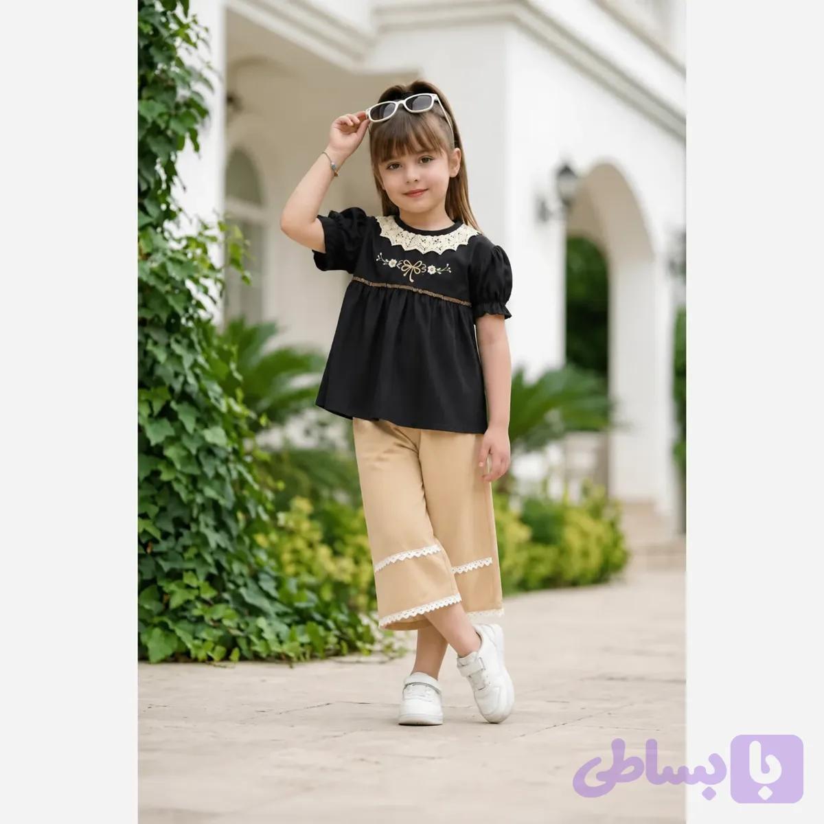 ست تیشرت و شلوارک دخترانه کتان نخ پنبه مناسب 3 تا 10 سال