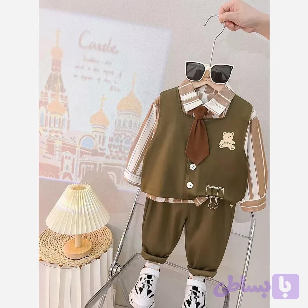 ست پسرانه مجلسی جلیقه و پیراهن و شلوار رنگ سبز یشمی و سفید سایز 6 تا 14