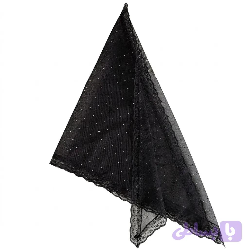 مینی اسکارف مجلسی نگین دار تور دانتل دوزی شده مشکی 70x70