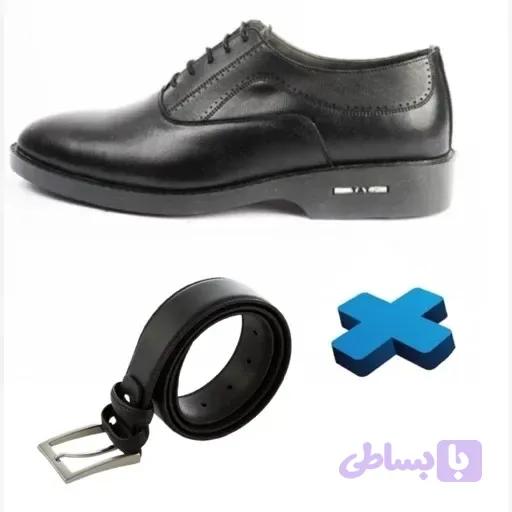 ست هدیه مردانه شامل کفش چرم بنددار و کمربند مدل نیک