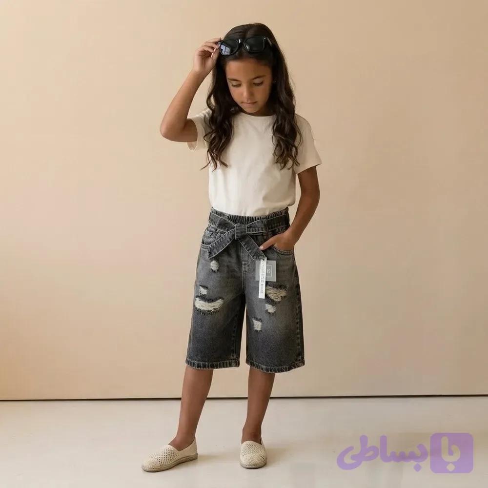 شلوارک جین واید زاپدار ترک
