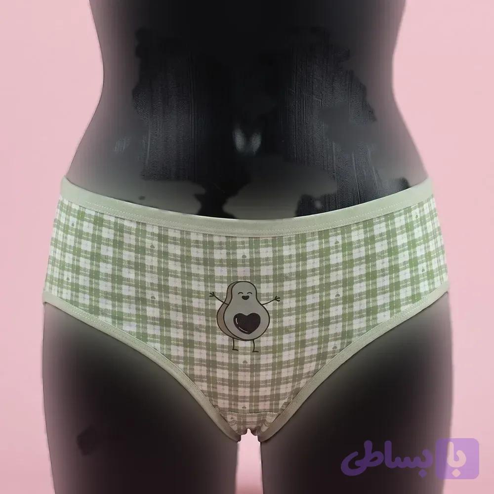 شورت زنانه نخی طرح چهارخانه سبز مدل گلابی