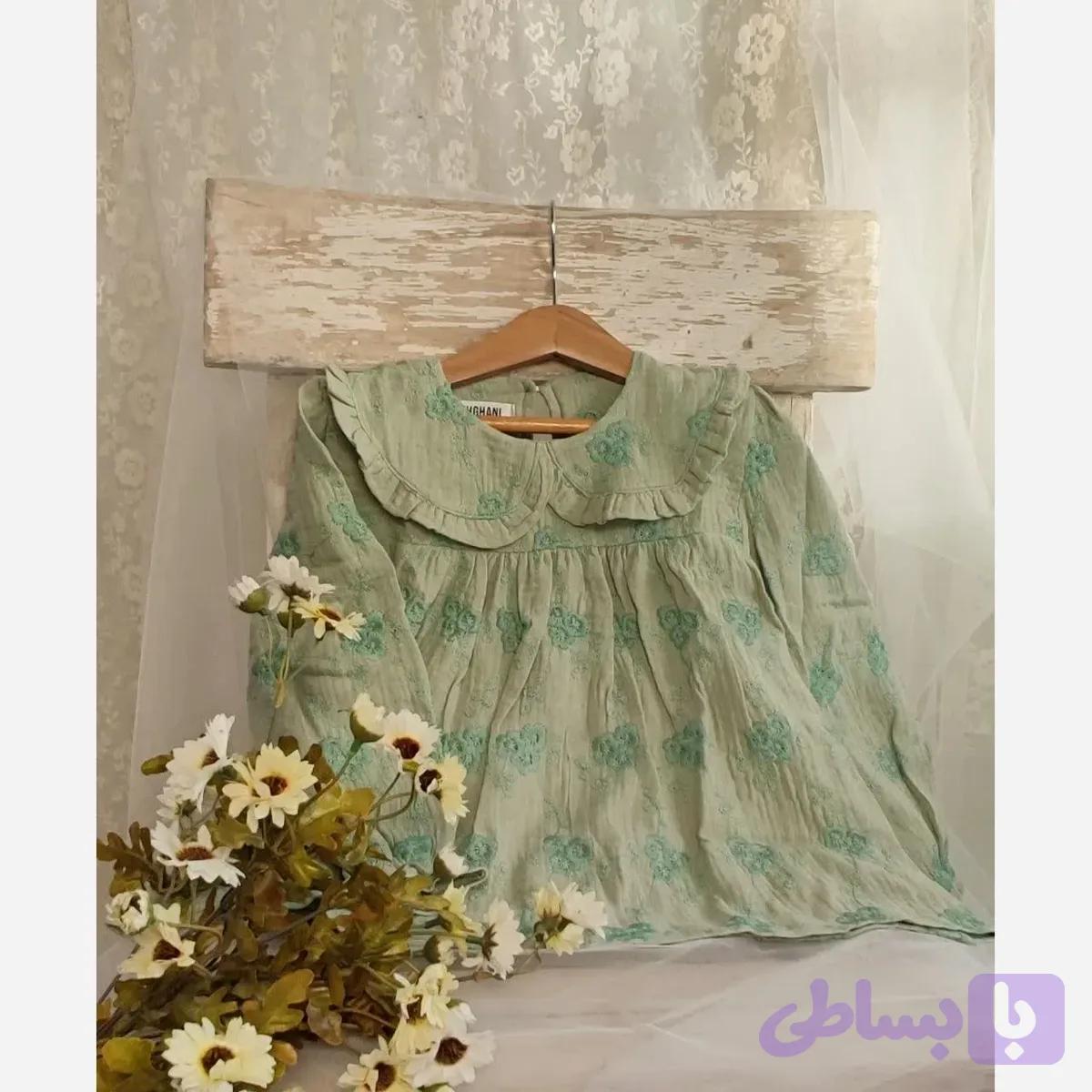 شومیز تک سوزن دوزی دخترانه مدل گلنار رنگ سبز