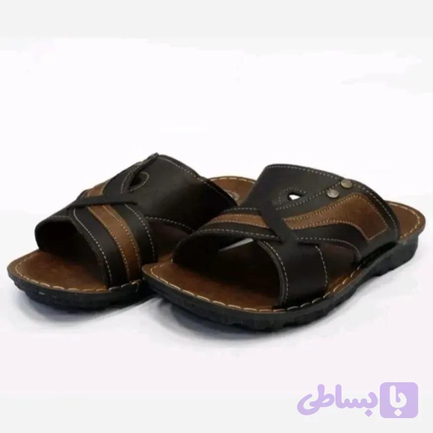 صندل دمپایی طبی مردانه چرم خارجی مدل تایلندی دور دوخت مشکی سایز 40 تا 45