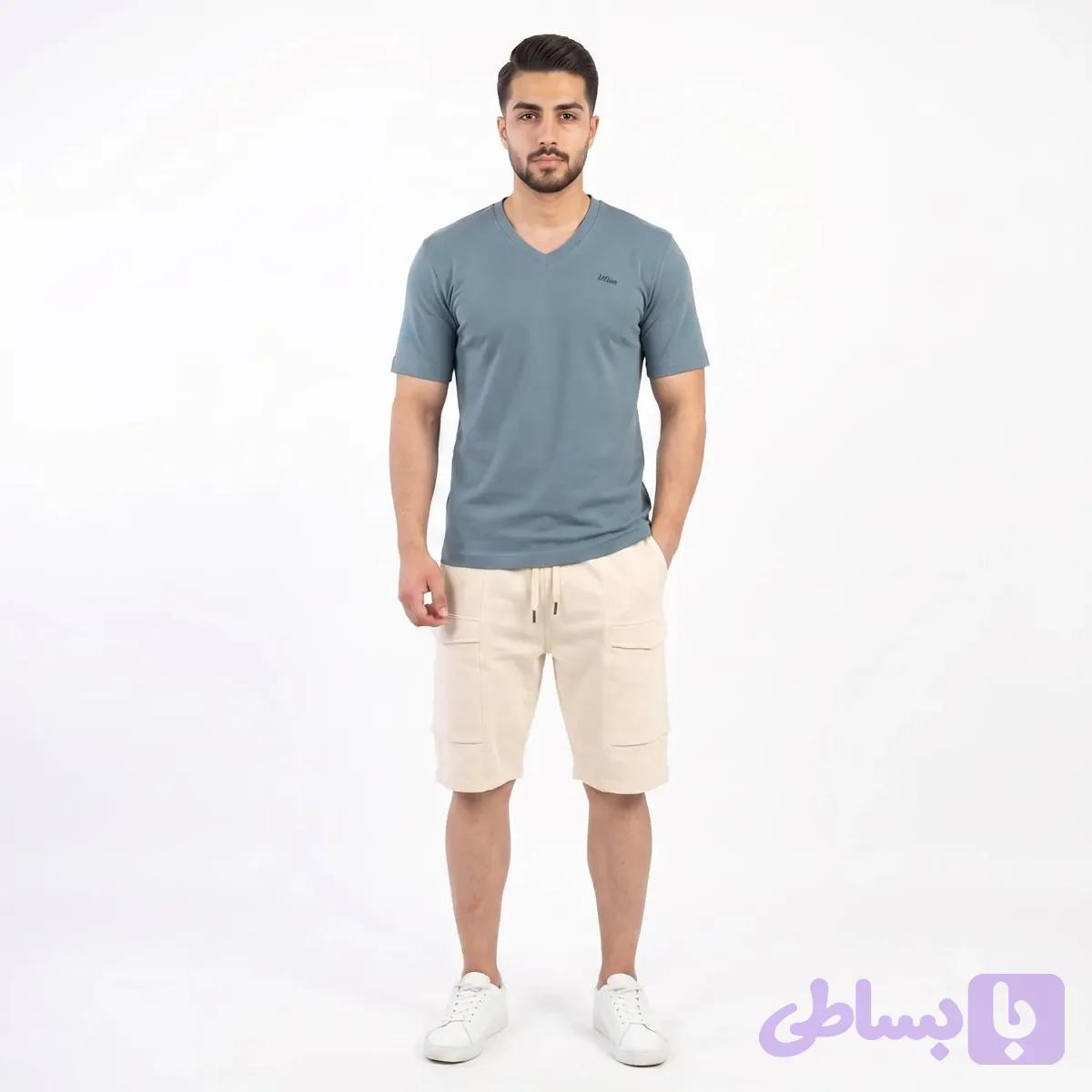 ست تیشرت و شلوارک مردانه یقه هفت جنس پنبه فانریپ و کتان پنبه