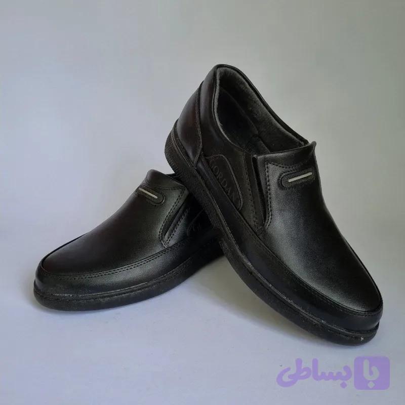 کفش مردانه روزمره چرم خارجی مشکی بدون بند