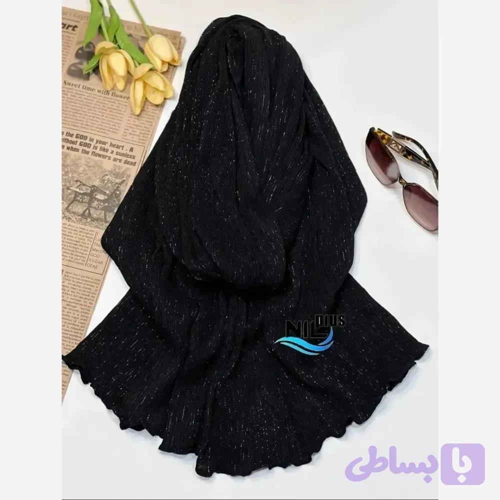 شال مشکی نخی برشکا لمه جت بلک قواره 200 در 75 سانت