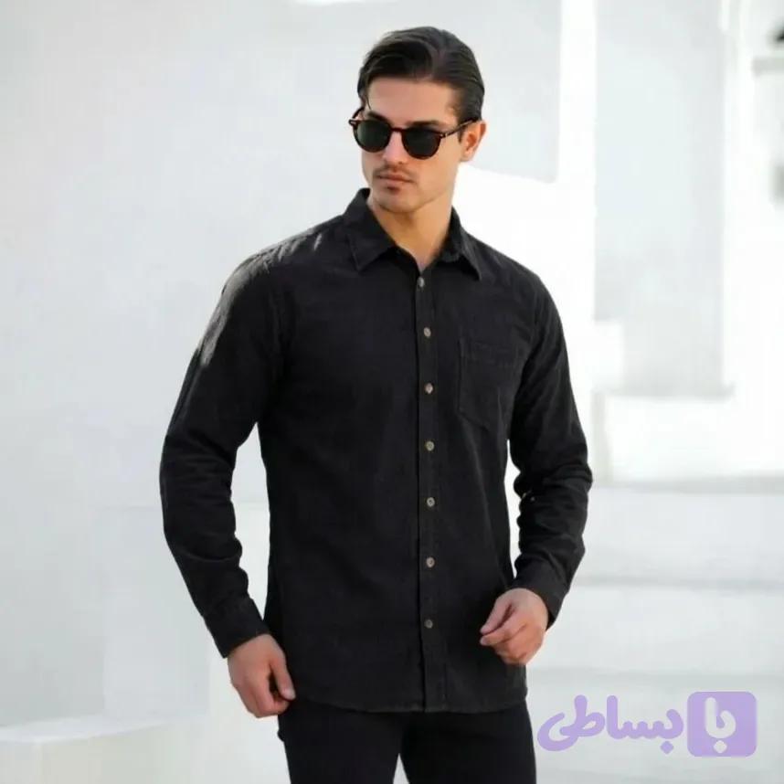 پیراهن کتان مردانه مدل تک جیب رنگ مشکی