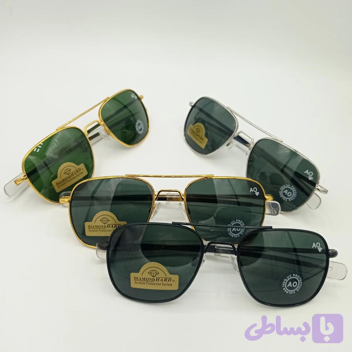 عینک آفتابی خلبانی AO شیشه سنگ ضد خش و آنتی رفلکس سایز 56