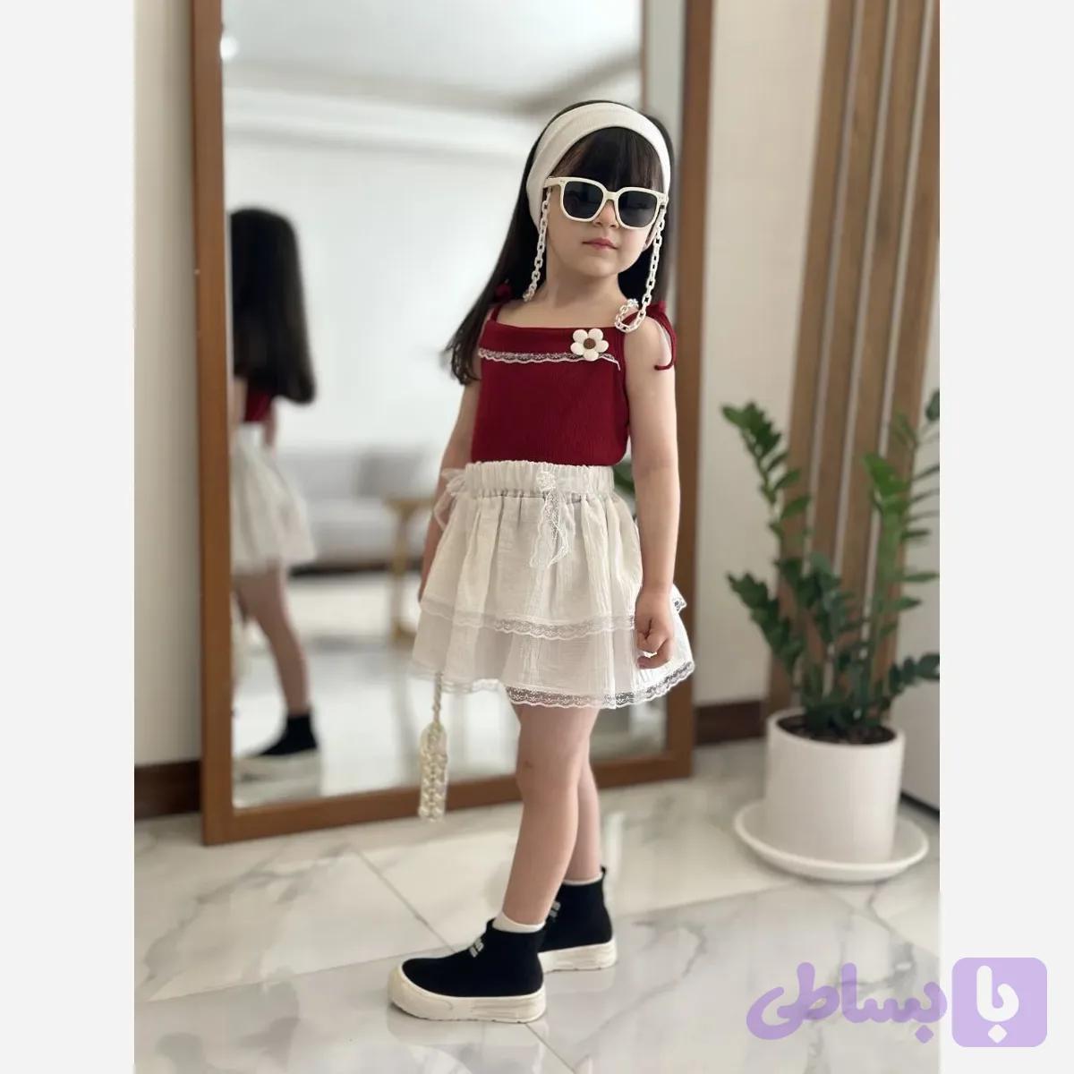 ست تاپ و دامن دخترانه جنس نخ پنبه و کراش مناسب 2 تا 7 سال