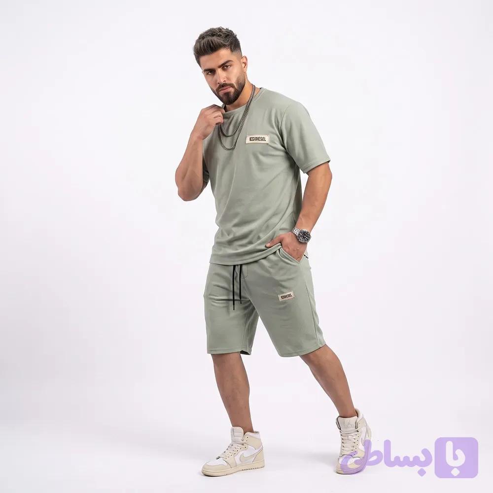 ست تیشرت و شلوارک مردانه پارچه دورس کبریتی سایز بزرگ XL و XXL