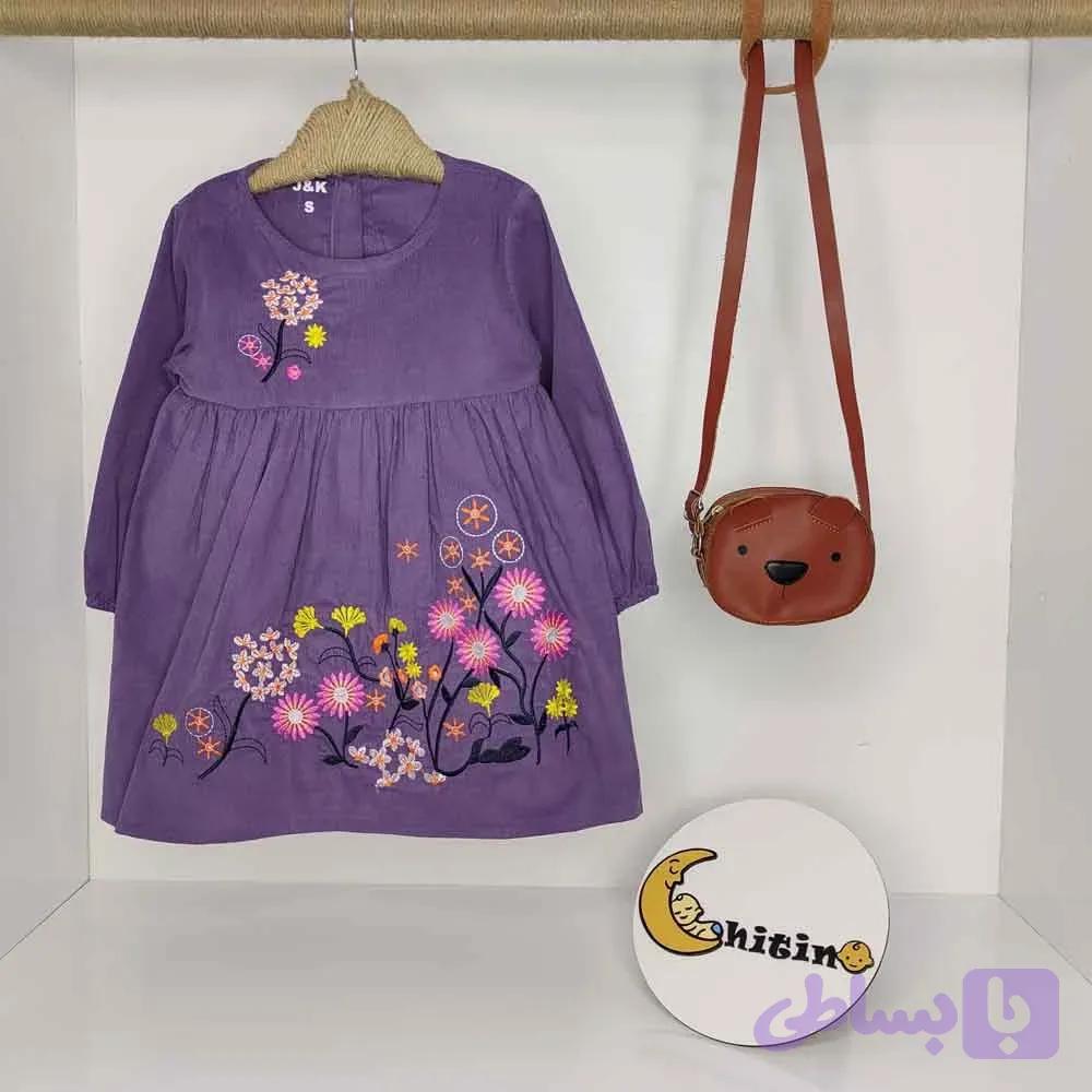 سارافون دخترانه مخمل کبریتی گلدوزی مناسب 1 تا 4 سال