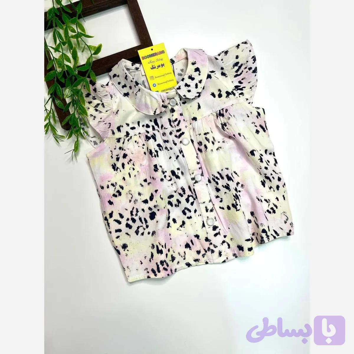 تاپ شومیز نخی دخترانه سایز 4 تا 10 سال رنگ ابروبادی و آبرنگی