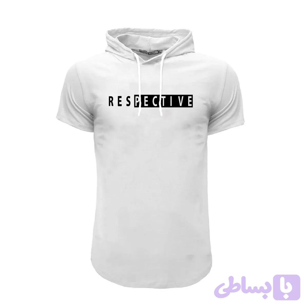 تی شرت آستین کوتاه کلاه دار مردانه طرح respect کد3749 جنس پنبه سوپر خنک مناسب چهار فصل