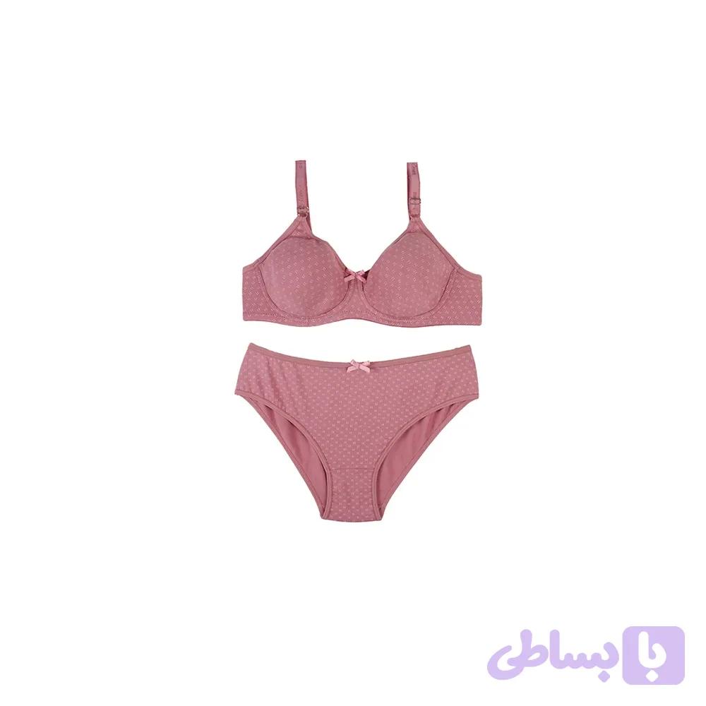 ست شورت و سوتین نخی پرسی فنردار طرح نقطه زنانه و دخترانه