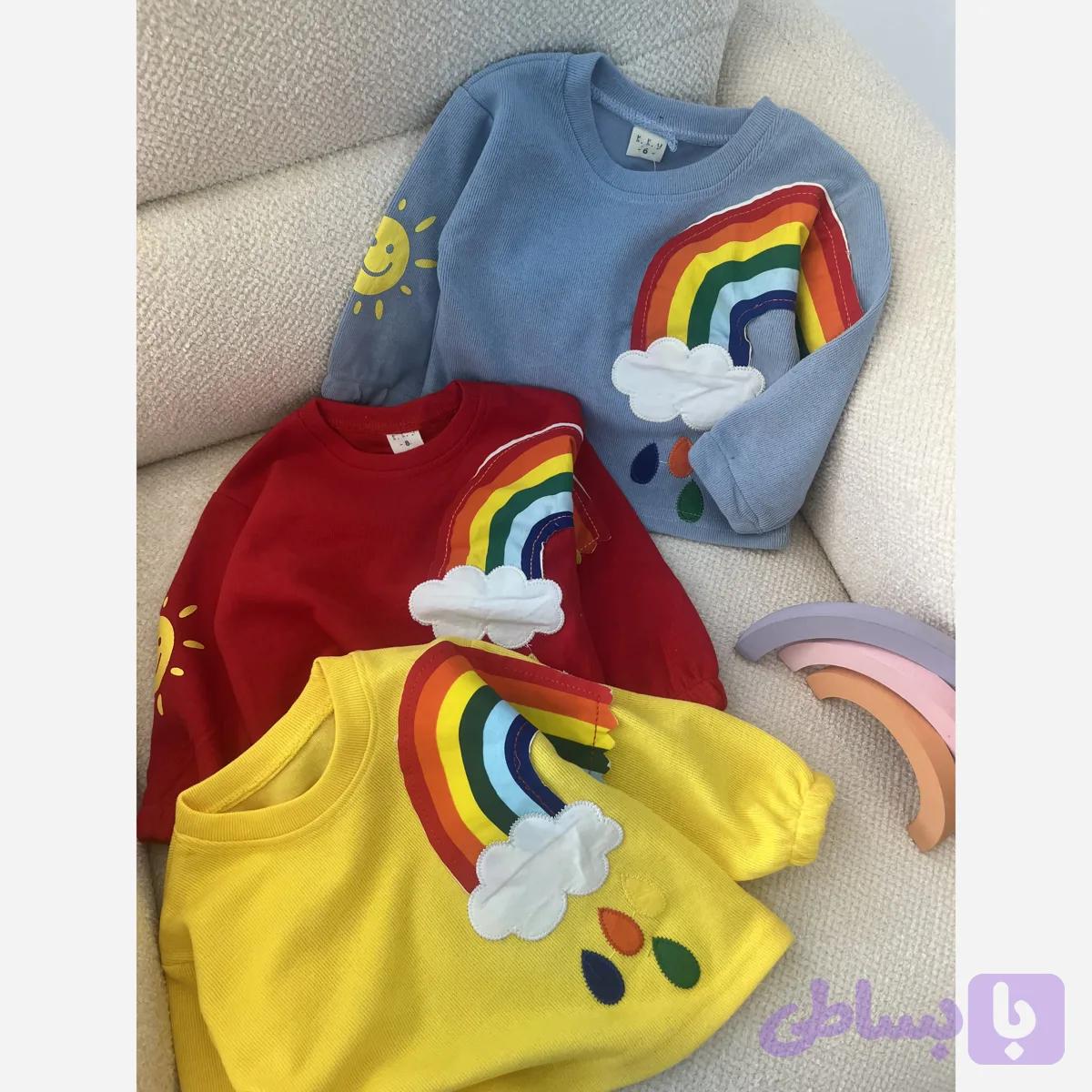 ست بلوز و شلوار بچگانه طرح رنگین کمان جنس دورس کبریتی مناسب 1 تا 4 سال