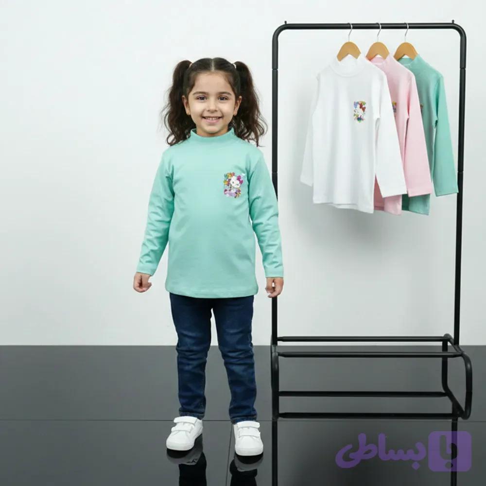 بلوز یقه سه سانت دخترانه پنبه و اسپان طرح کیتی مناسب پاییز و زمستان سایز 40