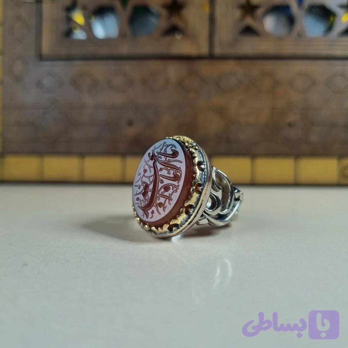 انگشتر مردانه عقیق یمنی با حکاکی یا اباعبدالله جنس نقره روس رنگ ثابت