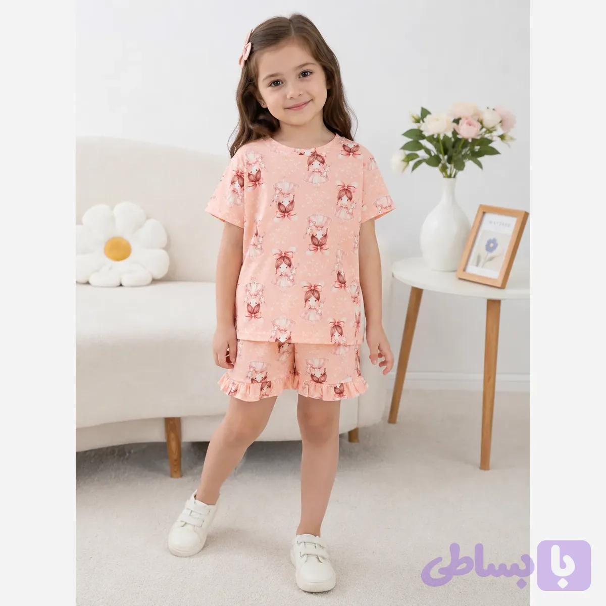 ست کراپ و شلوارک دخترانه پنبه ای خنک سایز 2 تا 9 سال