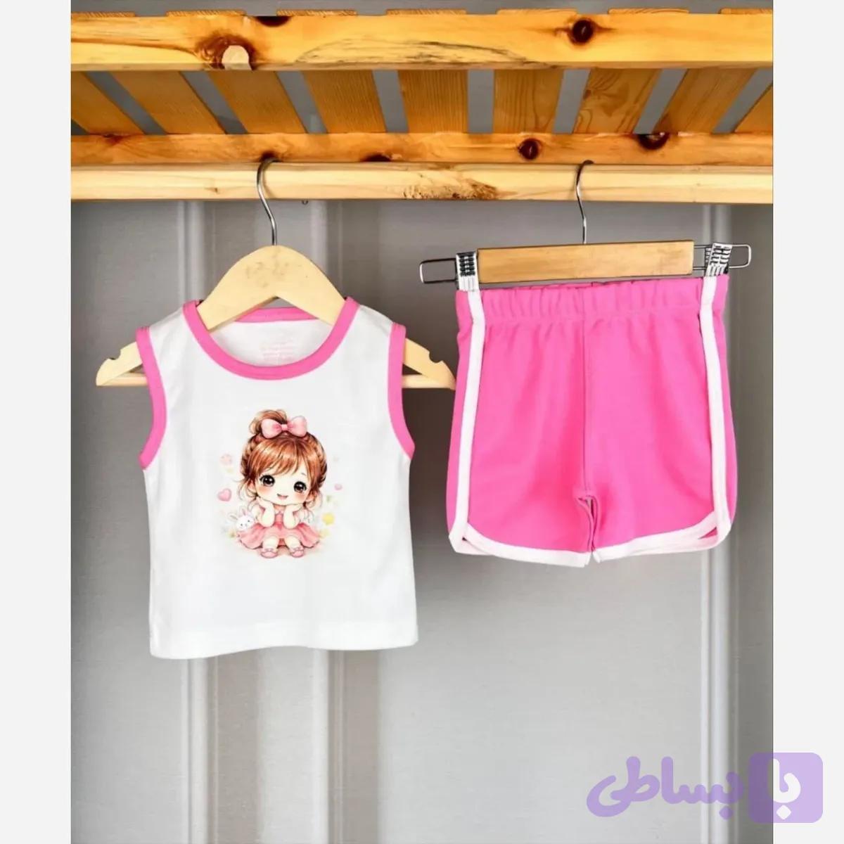 ست تاپ و شورت دخترانه پنبه پلی استر درجه یک طرح دار