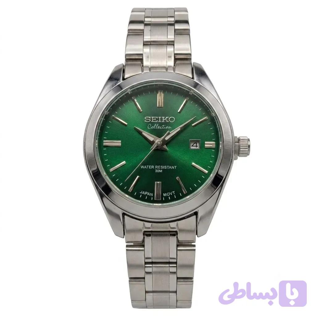 ساعت زنانه سیکو کالکشن استیل صفحه سبز موتور ژاپن تقویمدار