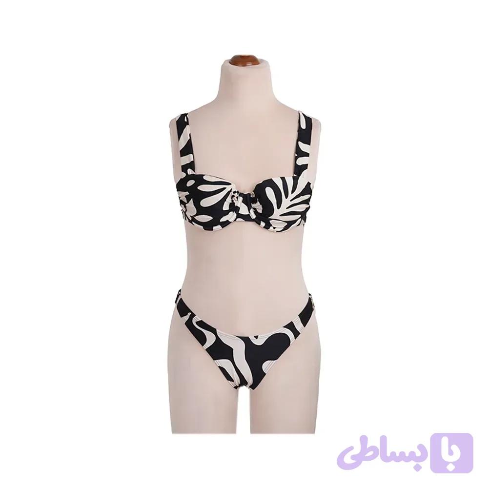 مایو بیکینی دوتیکه طرح گل و برگ زنانه سایز فری استرج