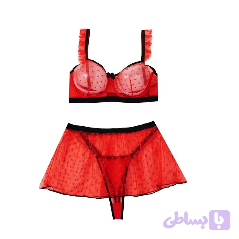 ست سوتین شورت فانتزی سه تیکه لامبادا گیپور حریر شارمین سایز 75 تا 90 کاپ B