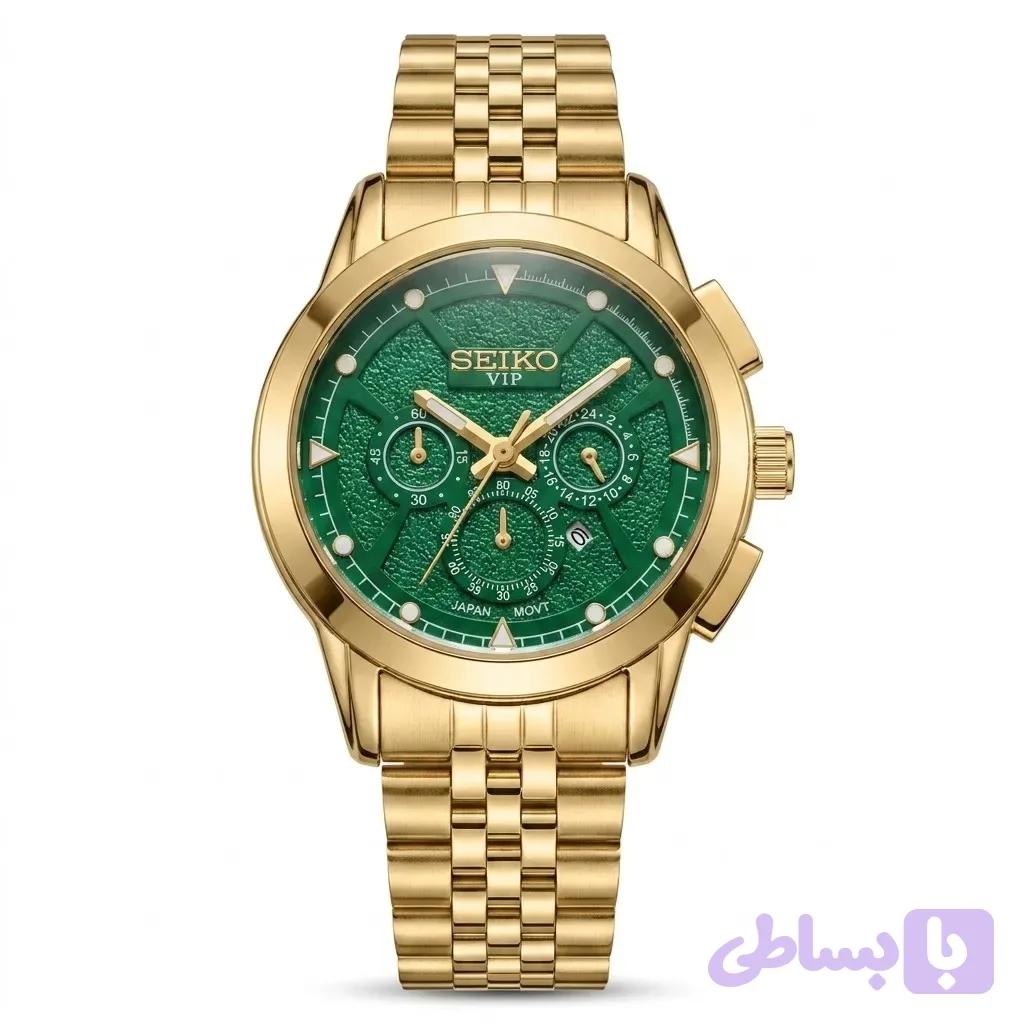 ساعت مچی زنانه سیکو طرح سه موتور صفحه سبز بند استیل با تقویم و موتور ژاپن