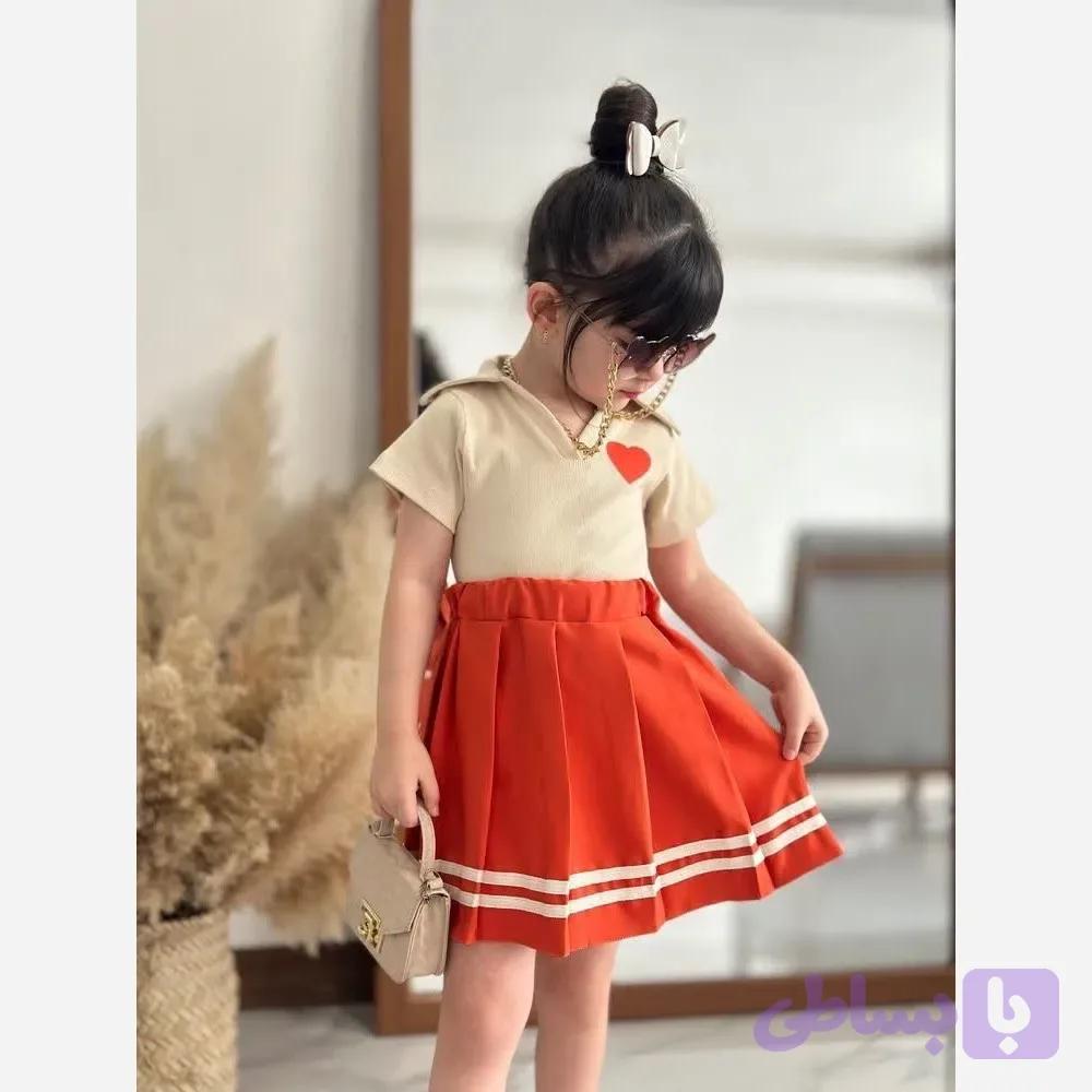 ست تیشرت و دامن دخترانه جنس فانریپ پنبه و مازراتی سایز 40 تا 55