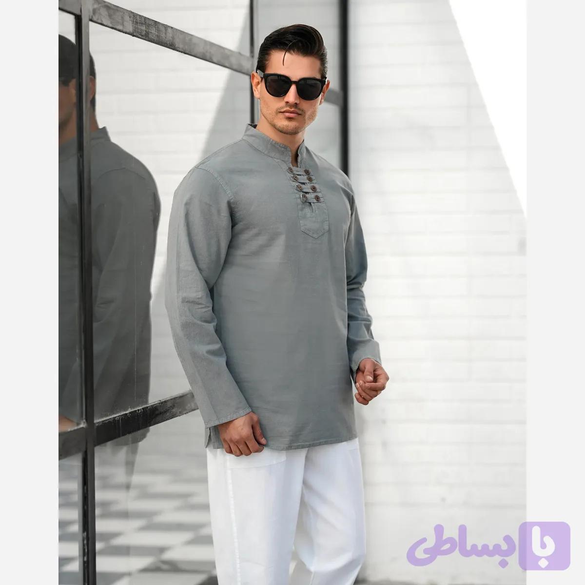 پیراهن مردانه الیاف طبیعی 100 درصد پنبه مدل آرشا رنگ طوسی