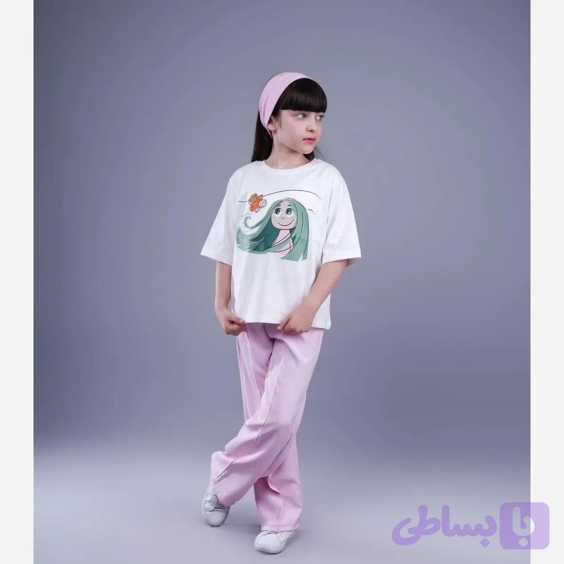 ست تیشرت و شلوار دخترانه نخ پنبه و مازراتی مناسب 6 تا 12 سال