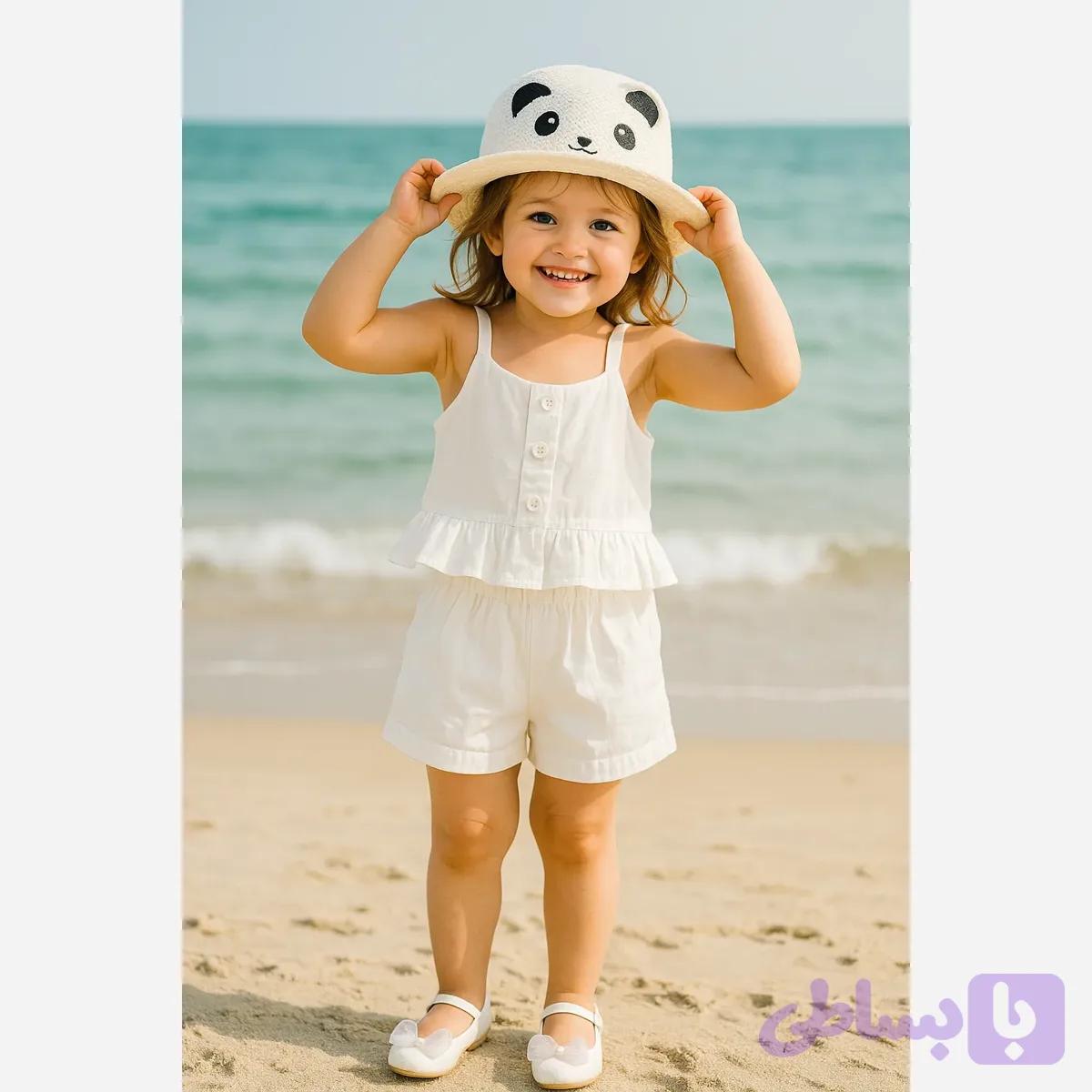 ست کراپ تاپ و شورتک دخترانه تابستانی رنگ سفید