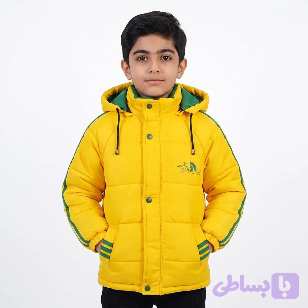 کاپشن پسرانه شمعی آستر خز کلاه جداشونده رنگ زرد