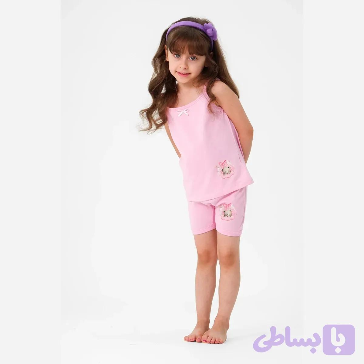 ست تاپ و شورت دخترانه طرح تدی جنس پنبه لاکرادار ضد حساسیت