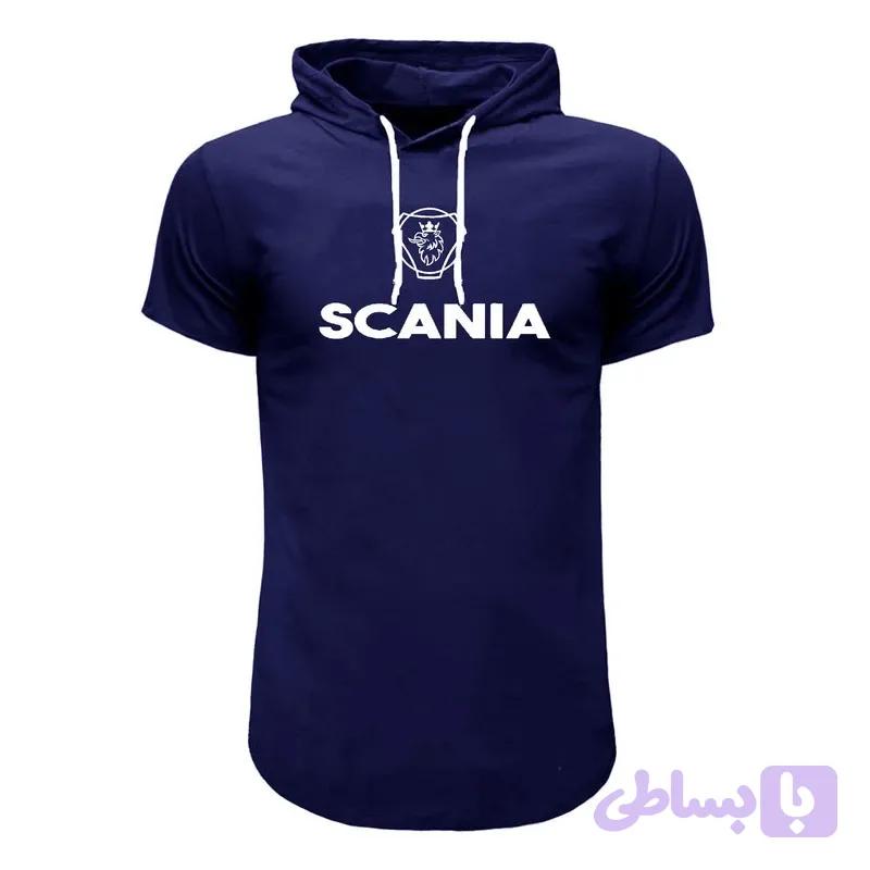 تیشرت کلاه دار مردانه طرح Scania سورمه ای نخی اعلا سایز بندی روزمره مهمانی اسپرت