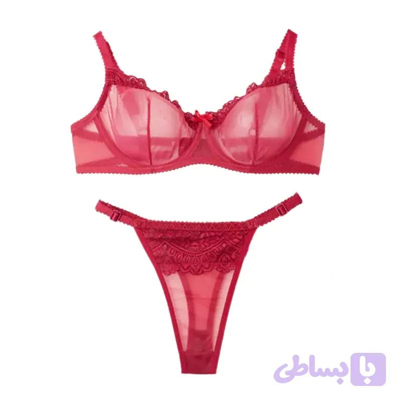 ست شورت و سوتین زنانه تمام شیشه تور و دانتل فنردار سه قزن لامبادا