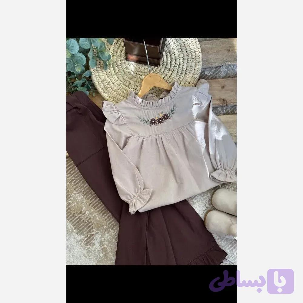 ست تونیک و شلوار کتان پنبه دخترانه مدل شکوفه