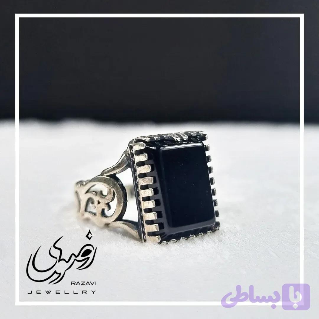 انگشتر مردانه نقره روس با سنگ عقیق مشکی